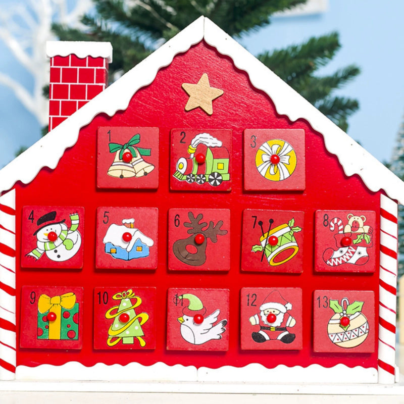 Best Selling Christmas Decoration Painted Snow Roof Cabin Countdown Calendar Storage Box Decoration Christmas Gift