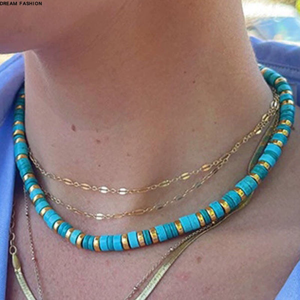 New Arrival Natural Stone Fashion Fashion Twin Design Necklace Clavicle Chain Male and Female Personality Turquoise Handmade Ornament