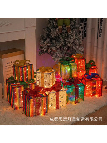 New Arrival Christmas Gift Box 3-Piece Set Foldable Christmas Gift Box Luminous Christmas Gift Box Holiday Lights Decoration Ornaments