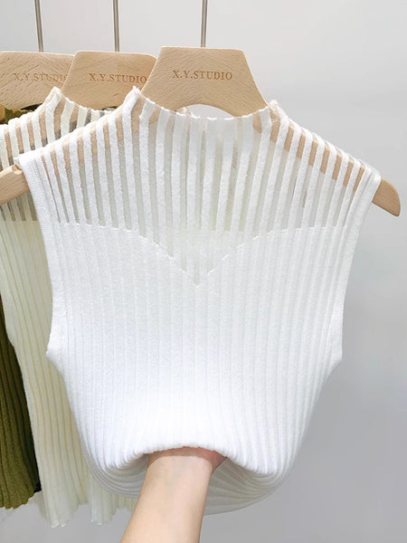 New Style Sleeveless Knit Top for Women, Summer Thin Style with a High-End Feel, Elegant Collar, Vacation Casual Top, Direct Cross-Border Supply