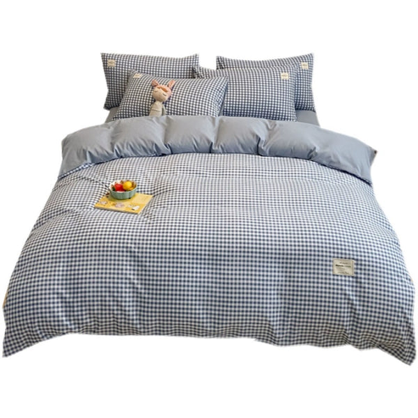 Japanese Washed Cotton Gingham Student Dormitory Bed Four-Piece Set