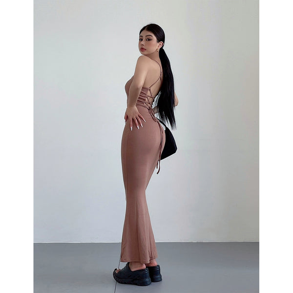 Liviahome American Style Sexy Lace-up Backless Slip Dress Long Dress Women's Sexy Slim Fit Slimming Sheath Mermaid Dress