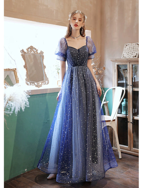 Limited Time Special Offer Blue Puff Sleeve Birthday Banquet Wedding Dress