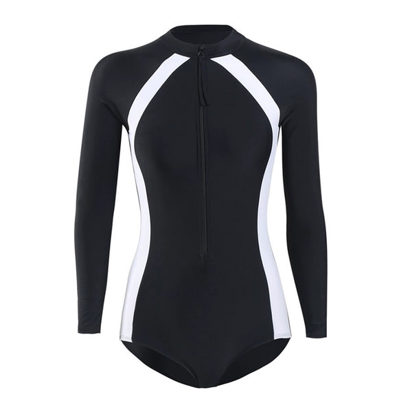 Swimsuit Women's South Korea Ins Long Sleeves Sun Protection Siamese Conservative Thin Holiday Hot Spring Professional Surfing Suit Diving Suit