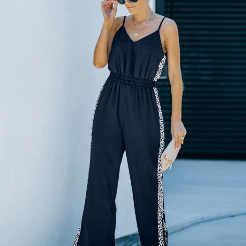 Summer New Suspender Jumpsuit Women 2024 European and American All-Matching Fashion V Neck Sleeveless Slit Loose Pants Pants Women