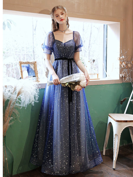 Limited Time Special Offer Blue Puff Sleeve Birthday Banquet Wedding Dress