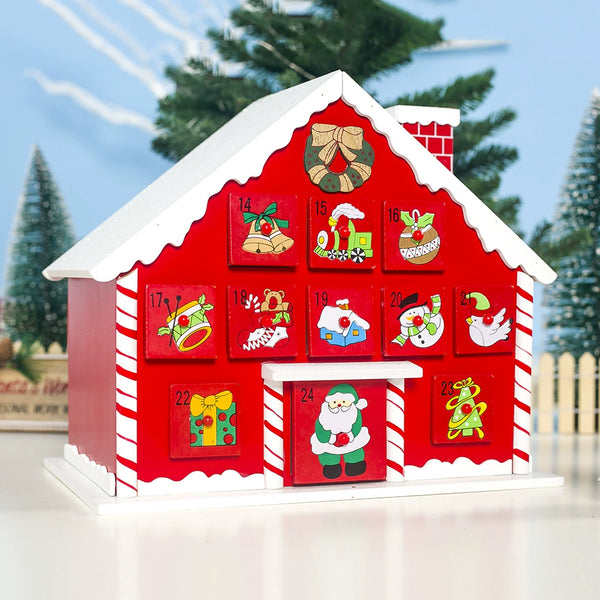 Best Selling Christmas Decoration Painted Snow Roof Cabin Countdown Calendar Storage Box Decoration Christmas Gift