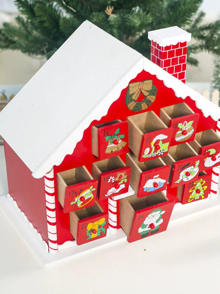 Best Selling Christmas Decoration Painted Snow Roof Cabin Countdown Calendar Storage Box Decoration Christmas Gift