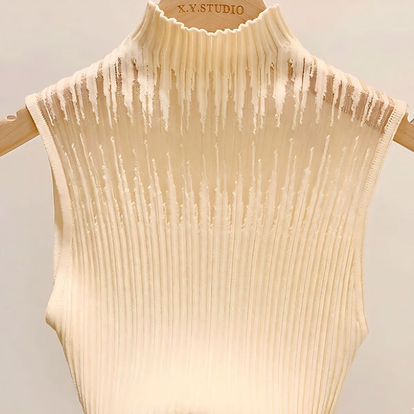 New Style Sleeveless Knit Top for Women, Summer Thin Style with a High-End Feel, Elegant Collar, Vacation Casual Top, Direct Cross-Border Supply