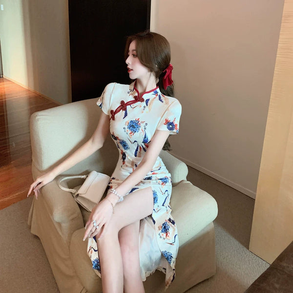 Pure Desire Sexy Slit Retro Dress Improved Cheongsam