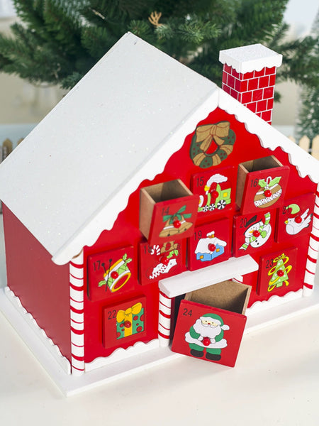 Best Selling Christmas Decoration Painted Snow Roof Cabin Countdown Calendar Storage Box Decoration Christmas Gift