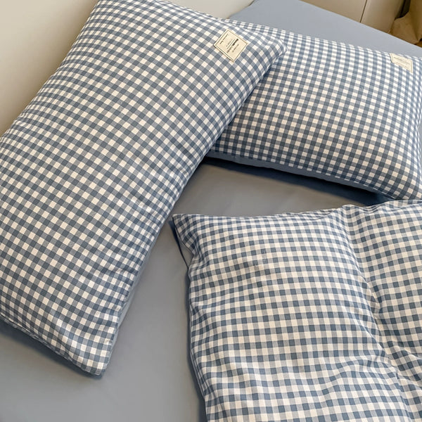 Japanese Washed Cotton Gingham Student Dormitory Bed Four-Piece Set