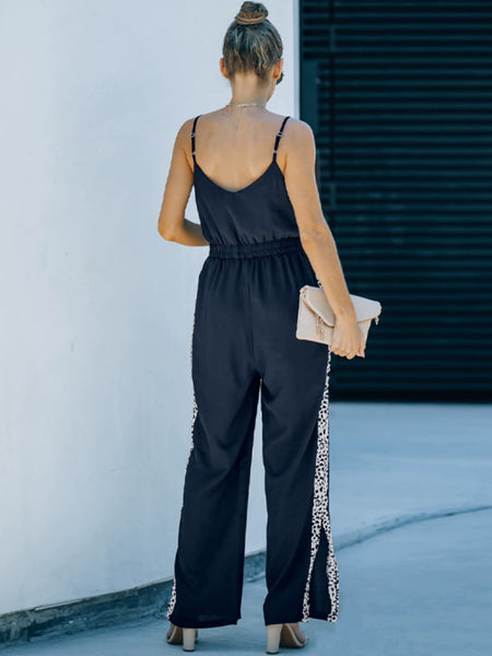 Summer New Suspender Jumpsuit Women 2024 European and American All-Matching Fashion V Neck Sleeveless Slit Loose Pants Pants Women