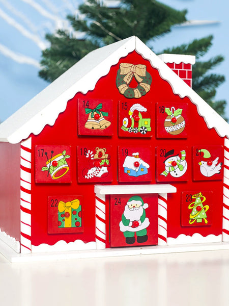 Best Selling Christmas Decoration Painted Snow Roof Cabin Countdown Calendar Storage Box Decoration Christmas Gift