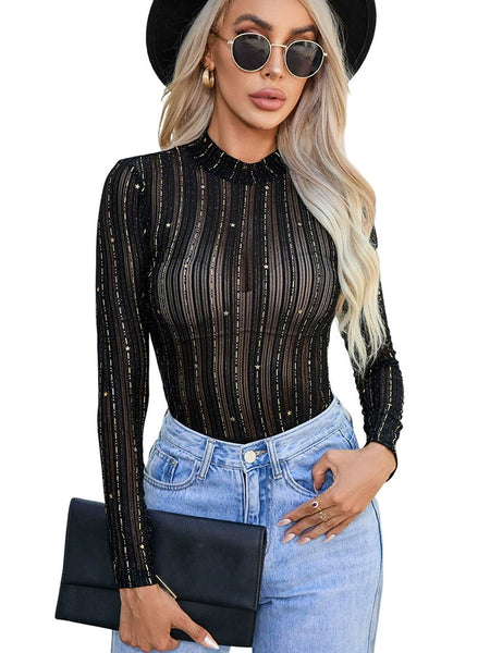 European and American Sexy Mesh Thin Long Sleeves Jumpsuit Women 2024 Autumn New Arrival Fashion High Waist Long Sleeves Long Sleeves Tops Women