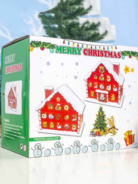 Best Selling Christmas Decoration Painted Snow Roof Cabin Countdown Calendar Storage Box Decoration Christmas Gift