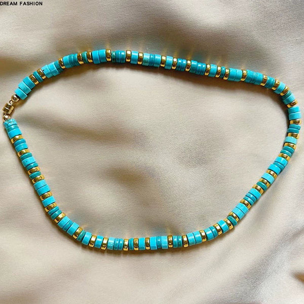 New Arrival Natural Stone Fashion Fashion Twin Design Necklace Clavicle Chain Male and Female Personality Turquoise Handmade Ornament