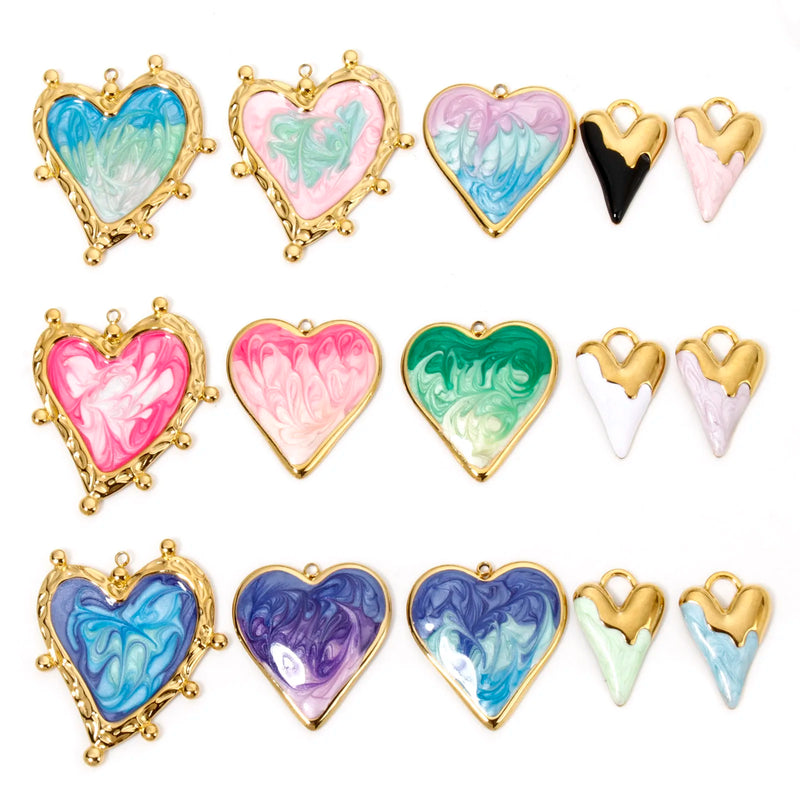 DoreenBeads 304 Stainless Steel Valentine's Day Pendants Gold Color Heart Enamel Charms For DIY Necklace Jewelry Making, 1 Piece