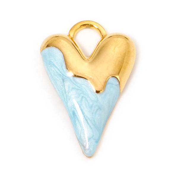 DoreenBeads 304 Stainless Steel Valentine's Day Pendants Gold Color Heart Enamel Charms For DIY Necklace Jewelry Making, 1 Piece