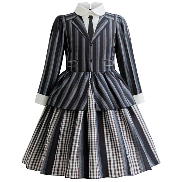 Children Wednesday Costume Girls Black Gothic Family Clothes Halloween Cosplay Costume for Kids Easter Carnival Fancy Dress Up