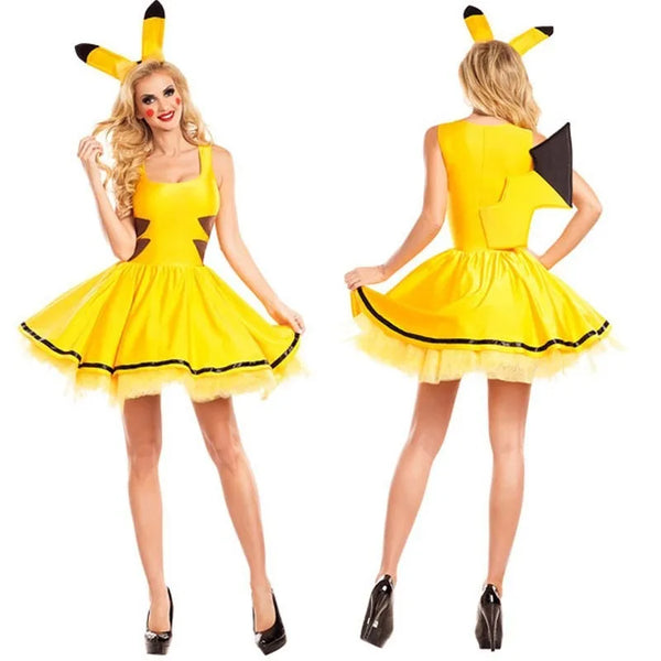 Pokemon Pikachu cosplay costumes Women Dress Cartoon anime adult role play Girl's dresses Halloween Sexy Women Stage Performance