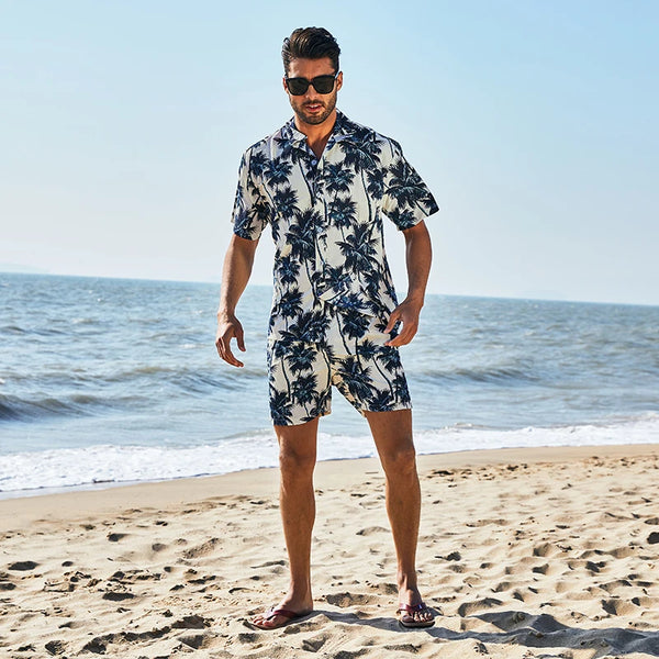 2024 Men's Sets 2 Piece Hawaiian Shirts and Shorts Sets Floral Printing Casual Beach Shirts Outfits Men Holiday Wear Summer