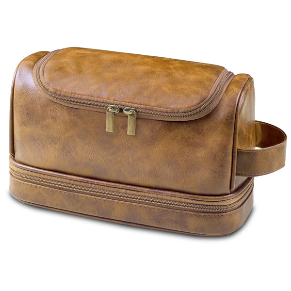 Toiletry Bag, Mens Leather Travel Organizer Kit with hanging hook, Large Water-resistant Toiletries Bathroom Shaving Bags