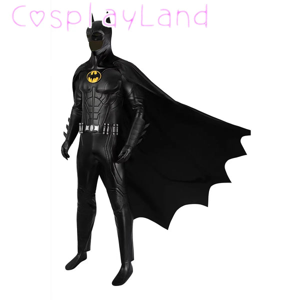 Michael Keaton Superhero Bat Bruce Wayne Cosplay Costume Hero Armor Outfit With Cowl Black Leather Jumpsuit Boots Halloween Suit