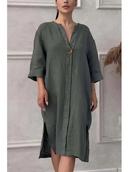 Y2k Long Sleeve Linen Maxi Dress Women Summer2024 Summer Casual Solid Color Party Loose Long Dresses Elegant Vestidos