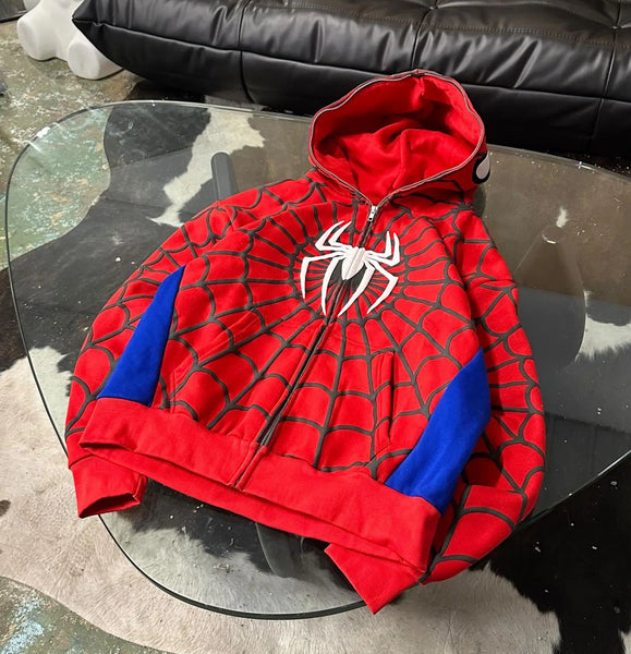 New Gothic Dark Spider Print Hooded Cardigan Women's Zip Loose Jacket Tops Woman