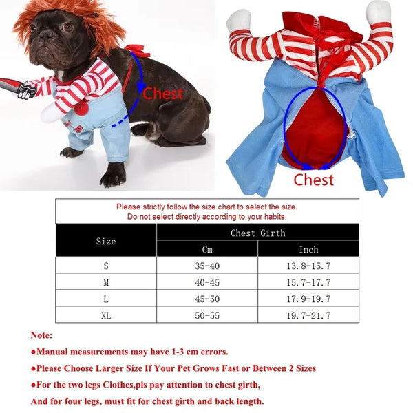 Fashion Novelty Chucky Deadly Pet Dog Costume Funny Scary Props Cat Costumes Apparel Accessories Funny Outfits Clothes