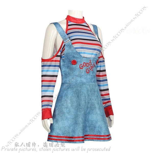 Chucky Halloween Costumes for Women Scary Nightmare Cos Killer Wanna Play Movie Character Bodysuit Chucky Costume Halloween Set