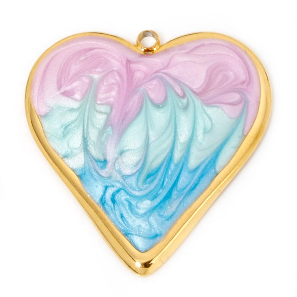 DoreenBeads 304 Stainless Steel Valentine's Day Pendants Gold Color Heart Enamel Charms For DIY Necklace Jewelry Making, 1 Piece