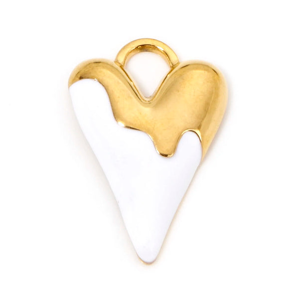 DoreenBeads 304 Stainless Steel Valentine's Day Pendants Gold Color Heart Enamel Charms For DIY Necklace Jewelry Making, 1 Piece