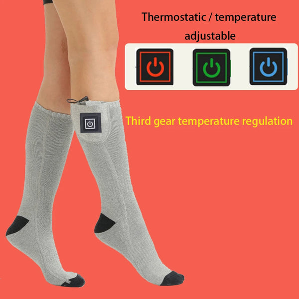 Winter Heated Socks Anti Slip Battery Powered Electric Heated Socks Cold-Proof Heating Warm Long Socks For Outdoor Skiing Hiking