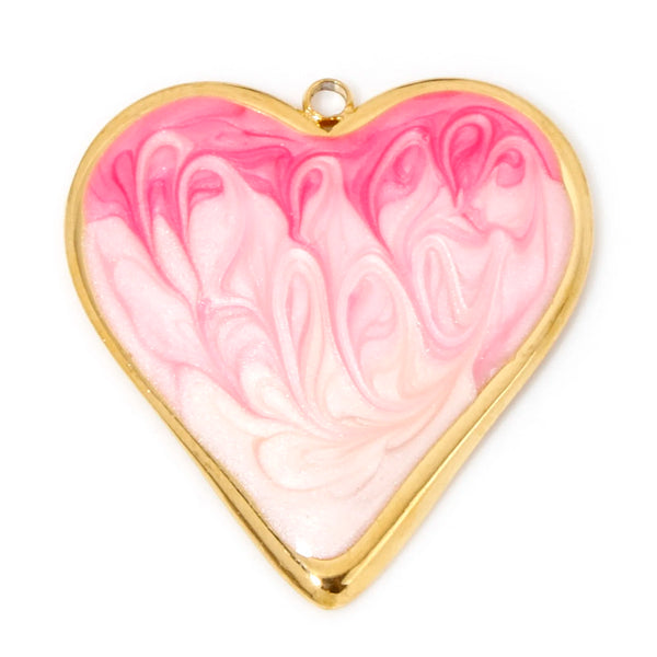 DoreenBeads 304 Stainless Steel Valentine's Day Pendants Gold Color Heart Enamel Charms For DIY Necklace Jewelry Making, 1 Piece