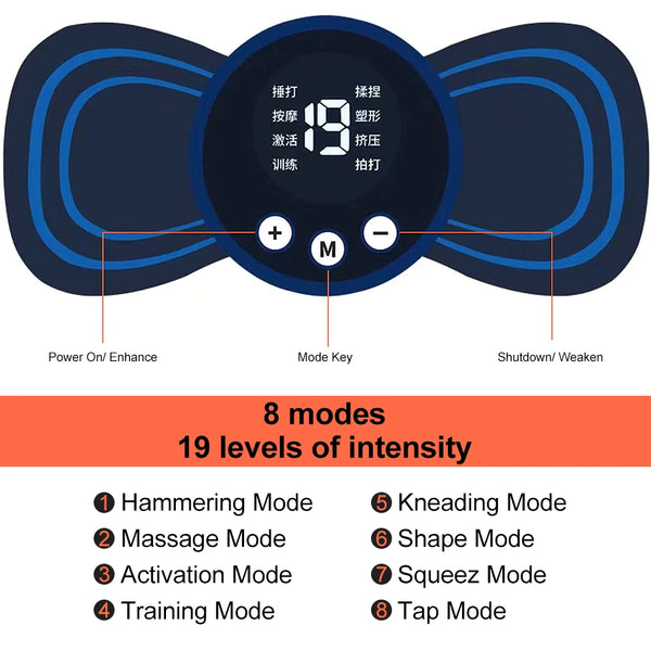 Mini Cervical Spine Patch Remote Control and Portable Massager with Patches for Full Body Massage with Multi-mode Adjustment