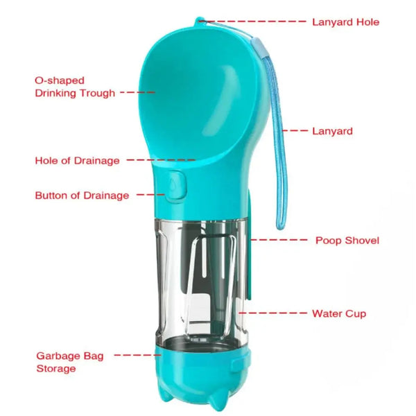 300/500ml Pet Water Food Dispenser 3 in 1 Leak Proof Pet Dog Water Bottle with Trash Bag Box and Shovel Dog Food Feeder Cat