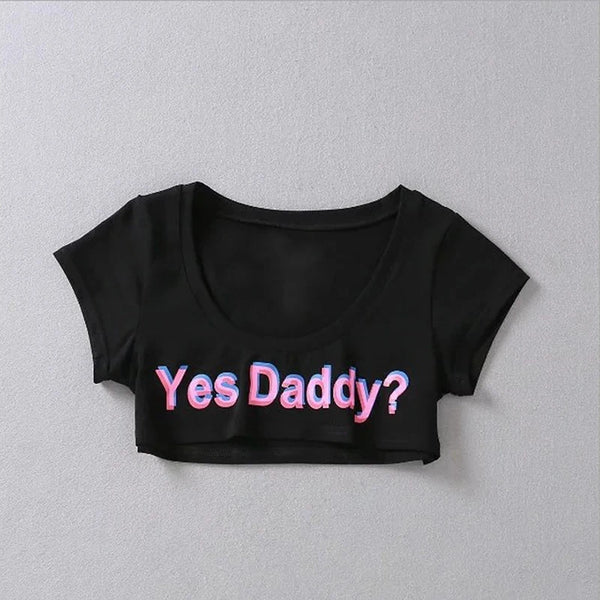 Women Letter Print Short Sleeve Yes Daddy Short Top Sleeve Crop Running T Shirt