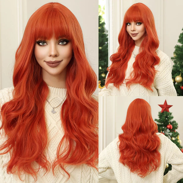 Ash Blonde Ombre Pink Long Wavy Wig Synthetic Natural Wave Wigs with Bangs Halloween Cosplay Party Wig for Women Heat Resistant