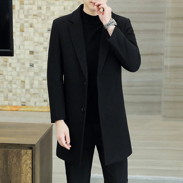 High-quality Fashion Handsome Men's Cashmere Coat2023new Young and Middle-aged Business Leisure Autumn and Winter Thick Coat Top