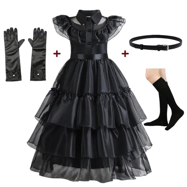 Children Wednesday Costume Girls Black Gothic Family Clothes Halloween Cosplay Costume for Kids Easter Carnival Fancy Dress Up