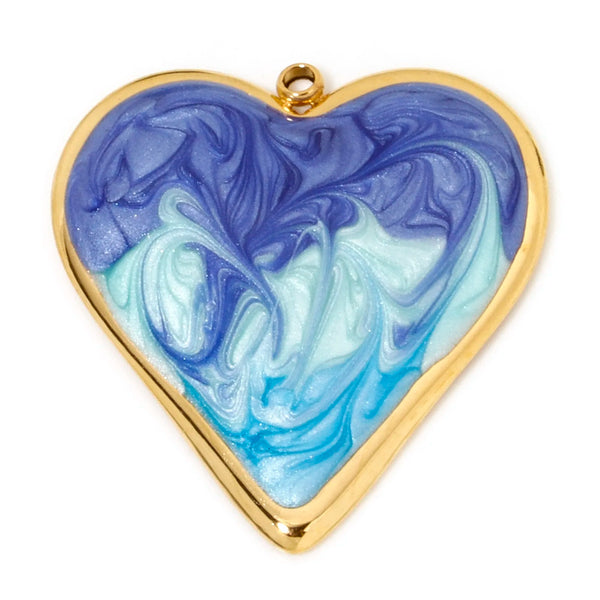 DoreenBeads 304 Stainless Steel Valentine's Day Pendants Gold Color Heart Enamel Charms For DIY Necklace Jewelry Making, 1 Piece