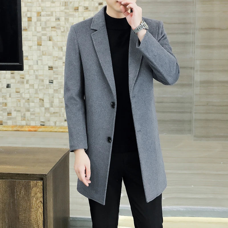 High-quality Fashion Handsome Men's Cashmere Coat2023new Young and Middle-aged Business Leisure Autumn and Winter Thick Coat Top