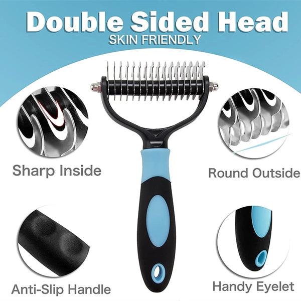 Pet Grooming Dog Brush Hair Remove 2 Sided Undercoat Rake for Cats Dogs Safe Dematting Comb for Tangles Removing Hair Tools Comb