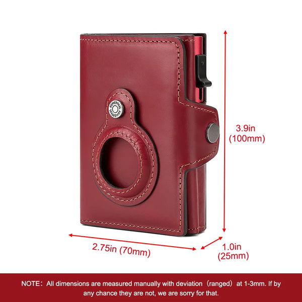 Anti-scan Magnet Credit Card Holder Wallet Genuine Leather Automatic Pop Out Aluminum Smart Wallets Luxury AirTag Purse Set