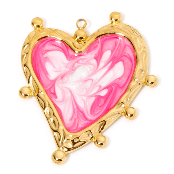 DoreenBeads 304 Stainless Steel Valentine's Day Pendants Gold Color Heart Enamel Charms For DIY Necklace Jewelry Making, 1 Piece