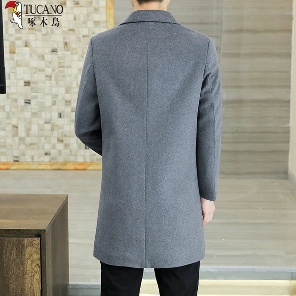 High-quality Fashion Handsome Men's Cashmere Coat2023new Young and Middle-aged Business Leisure Autumn and Winter Thick Coat Top