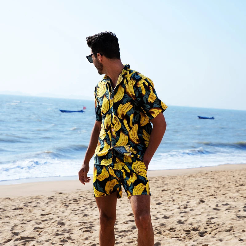 2024 Men's Sets 2 Piece Hawaiian Shirts and Shorts Sets Floral Printing Casual Beach Shirts Outfits Men Holiday Wear Summer