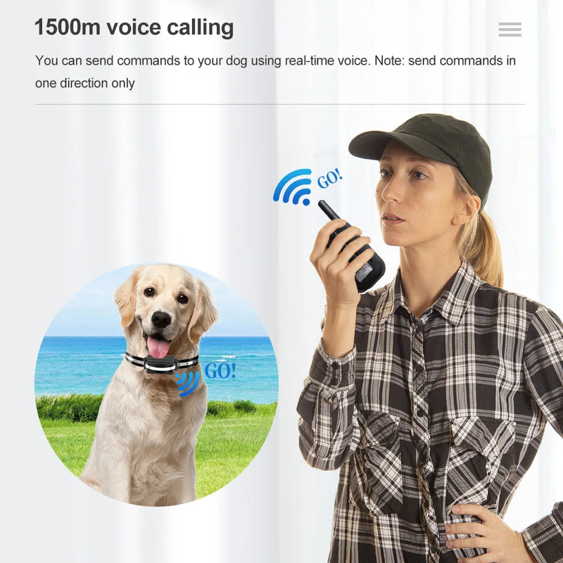 1500m Electric Dog Training Collar Voice Walkie-Talkie Pet Remote Control Waterproof Rechargeable For All Sizes Vibration Sound